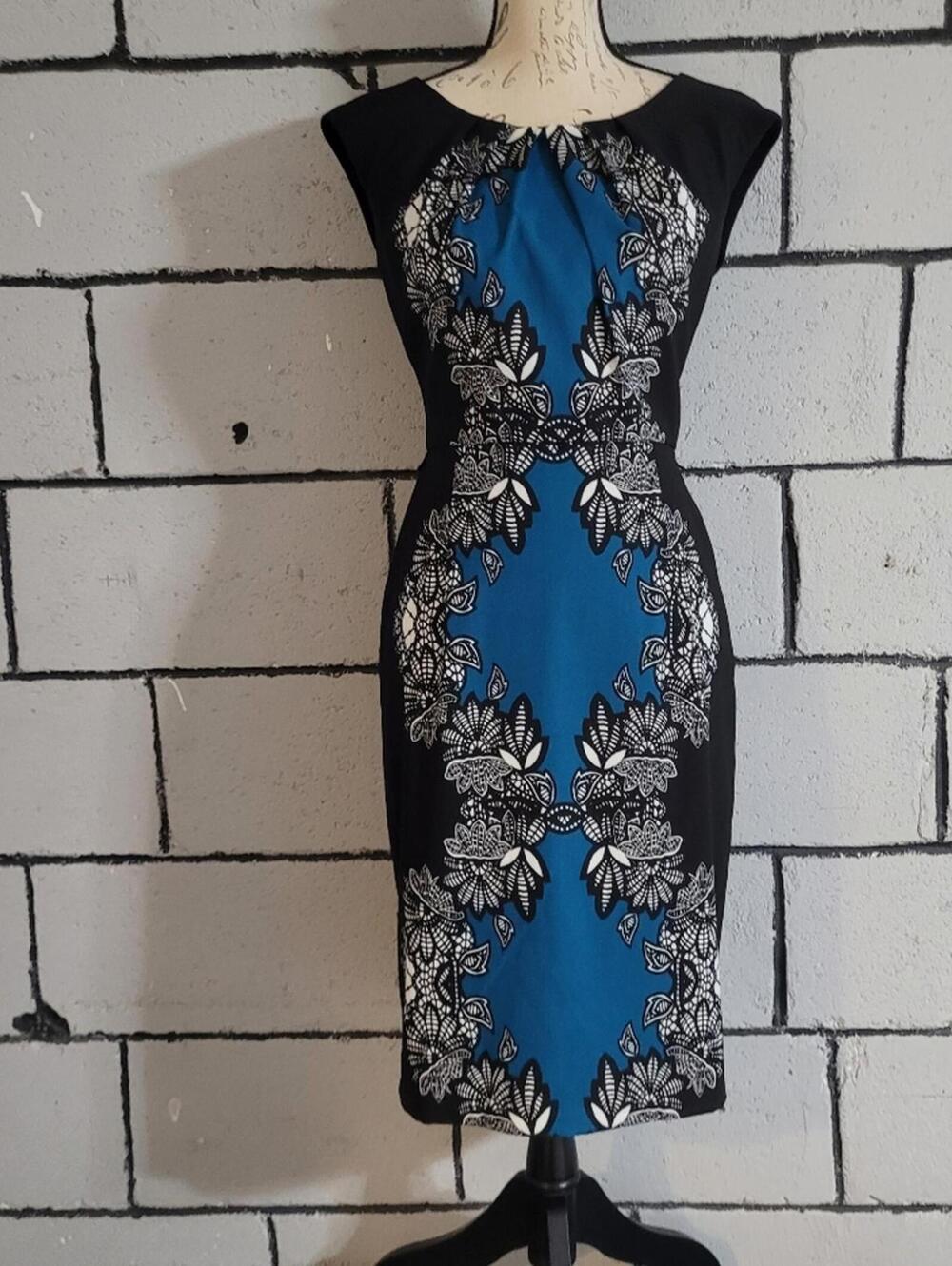 BUNDLE SALE!  LONDON TIMES Black and Blue Floral Silhouette Dress Sz 6